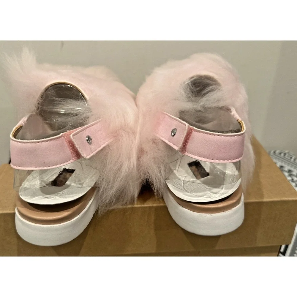 UGG Big Girls Size 5/ EU 35 Holly Fuzzy Sling Back Fur Sandals Seashell Pink